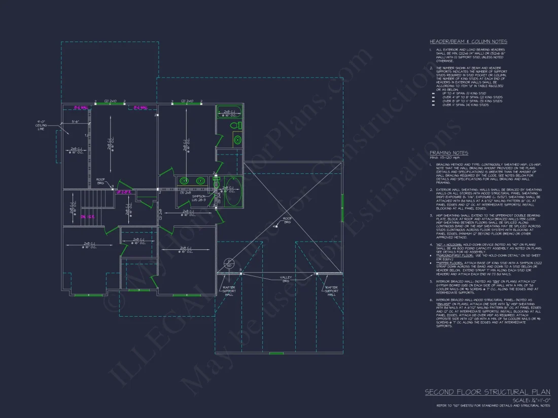 Craftsman house Floor Plan - 4 Bed, 3 Bath CAD Designs Blueprint