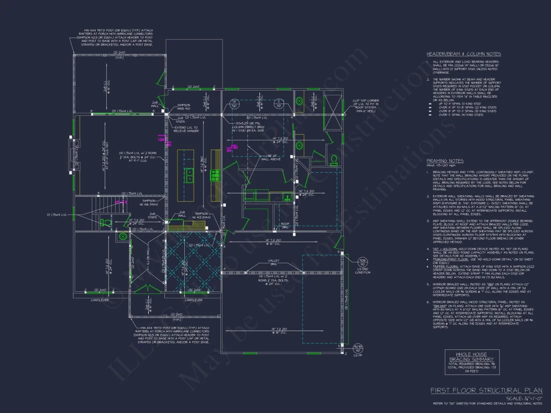 Craftsman house Floor Plan - 4 Bed, 3 Bath CAD Designs Blueprint