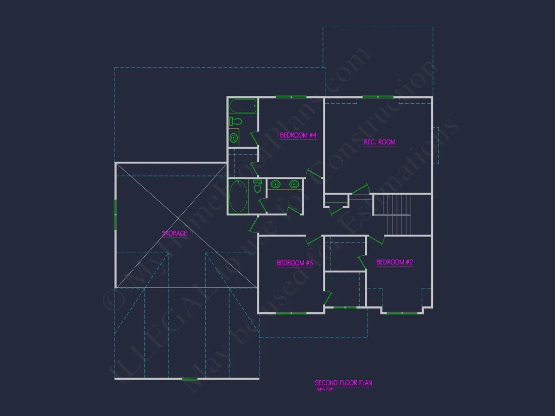 Craftsman house Floor Plan - 4 Bed, 3 Bath CAD Designs Blueprint
