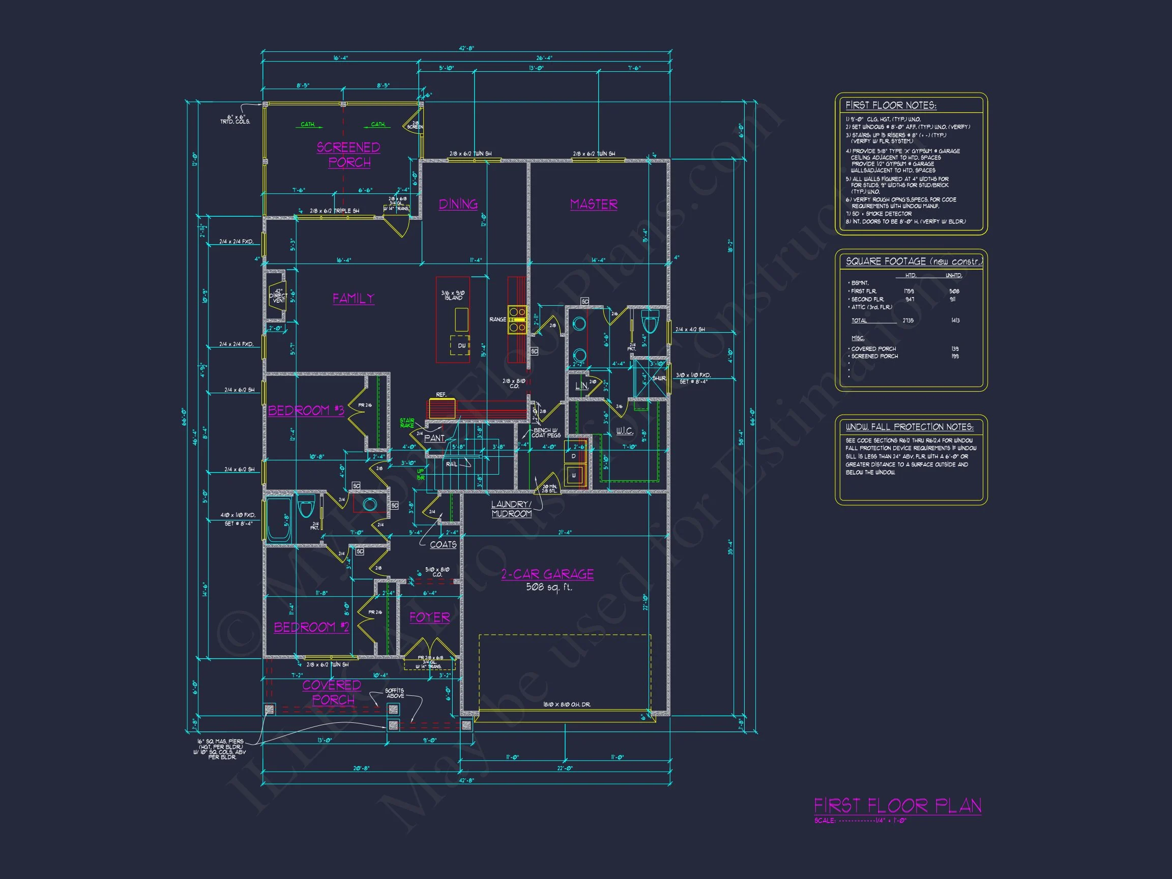 Beautiful house Plan with 2-Story Design, CAD Blueprint