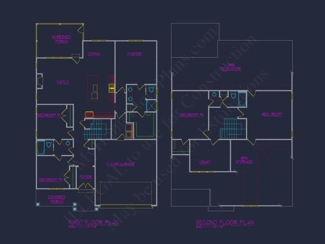 Beautiful house Plan with 2-Story Design, CAD Blueprint