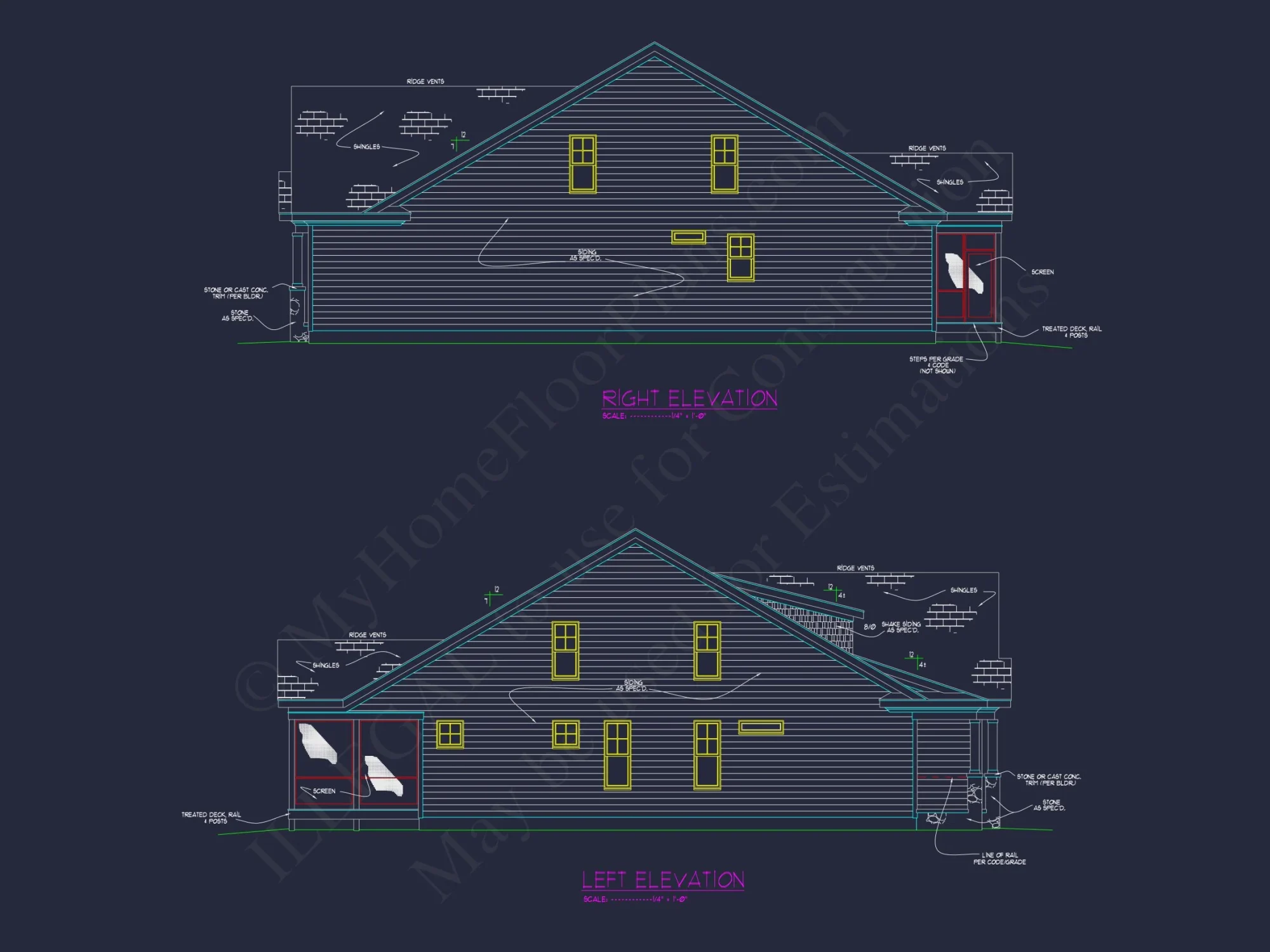Beautiful house Plan with 2-Story Design, CAD Blueprint