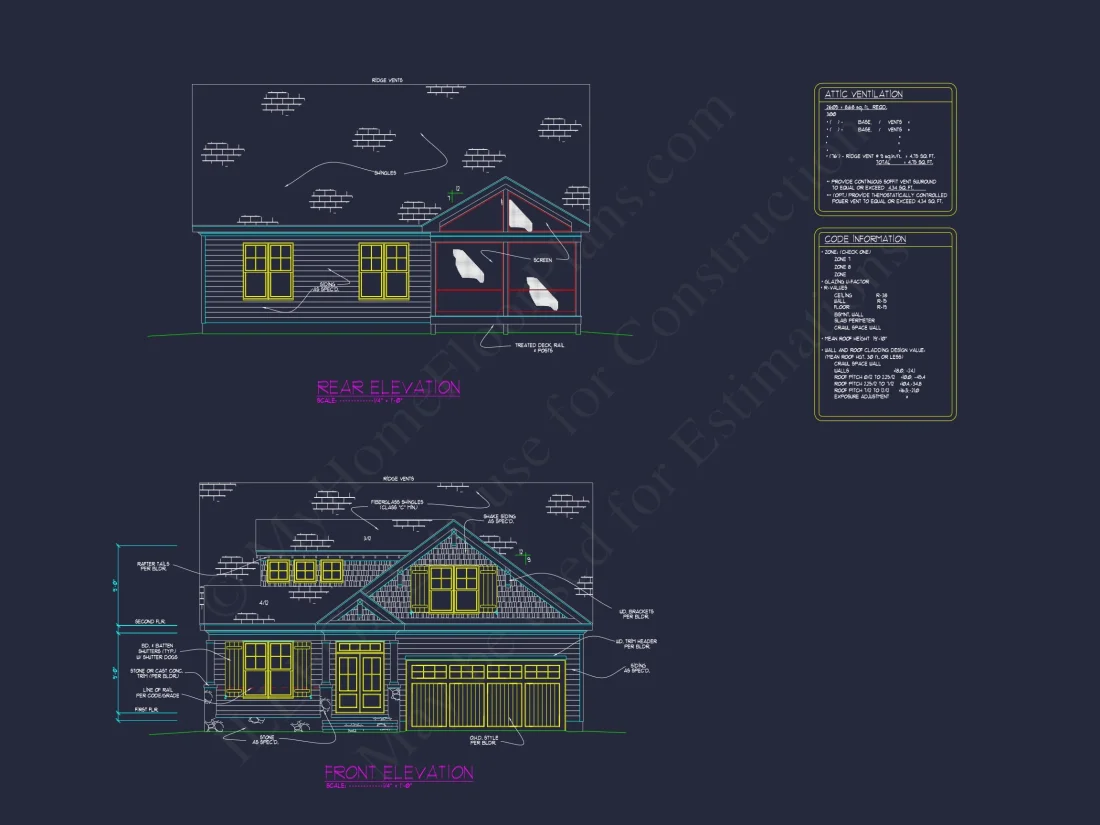 Beautiful house Plan with 2-Story Design, CAD Blueprint