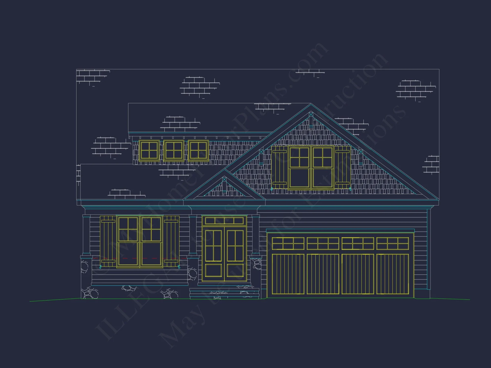 Beautiful house Plan with 2-Story Design, CAD Blueprint