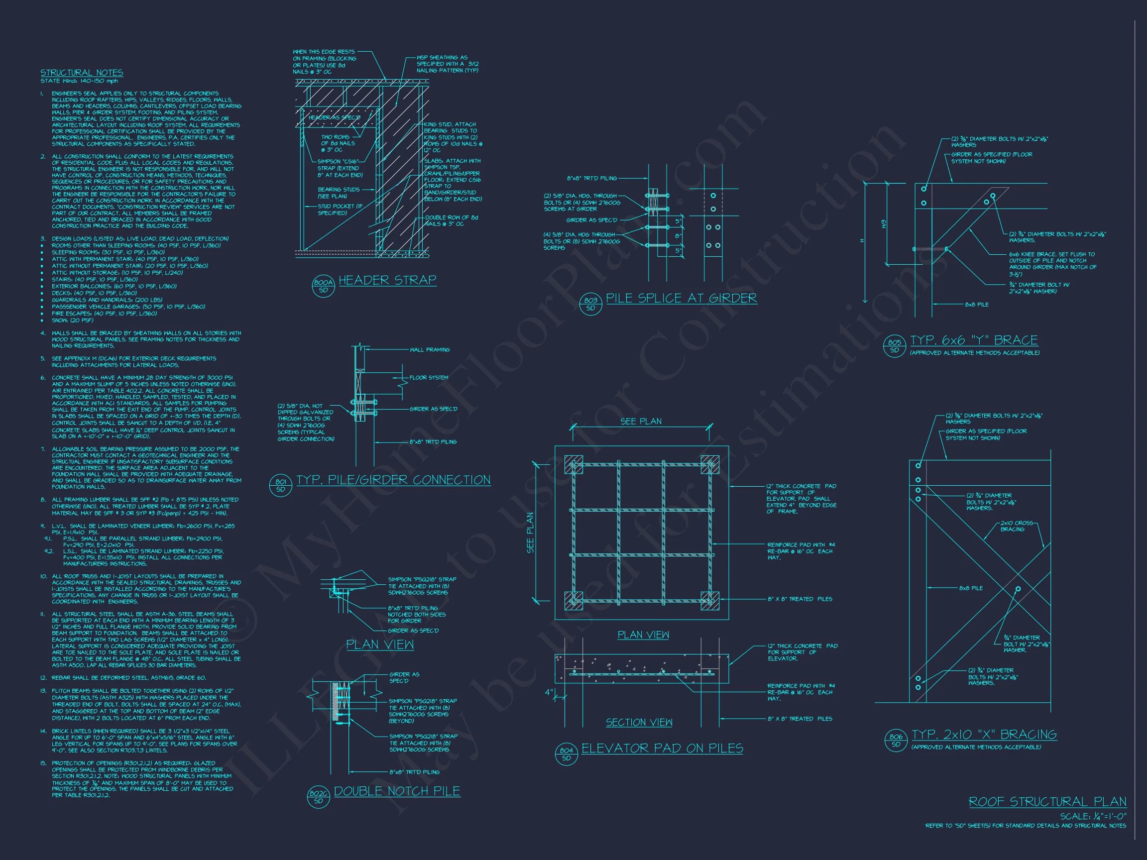 Beach house Plan with 3 Floors, CAD Architecture and Blueprint