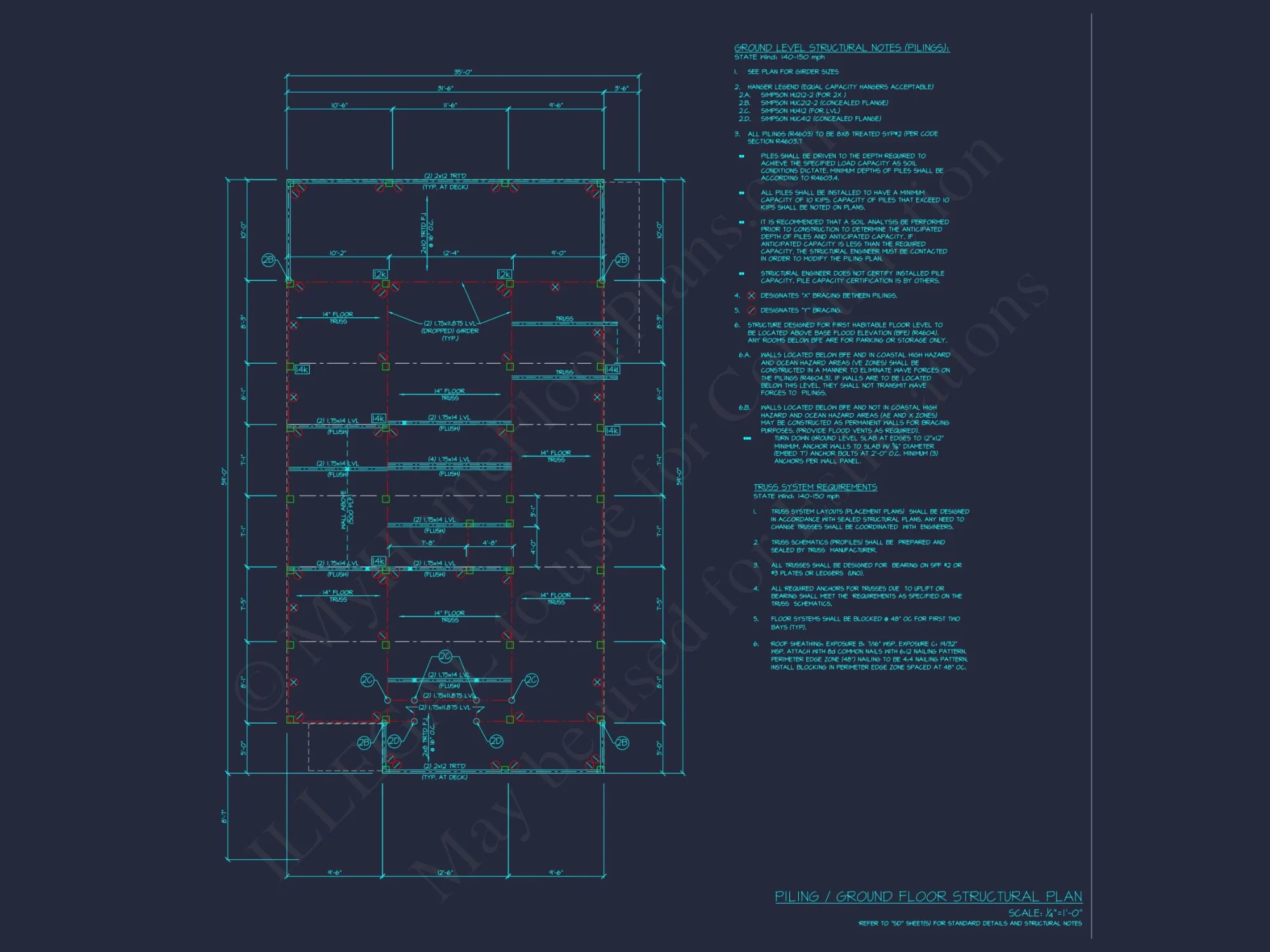 Beach house Plan with 3 Floors, CAD Architecture and Blueprint