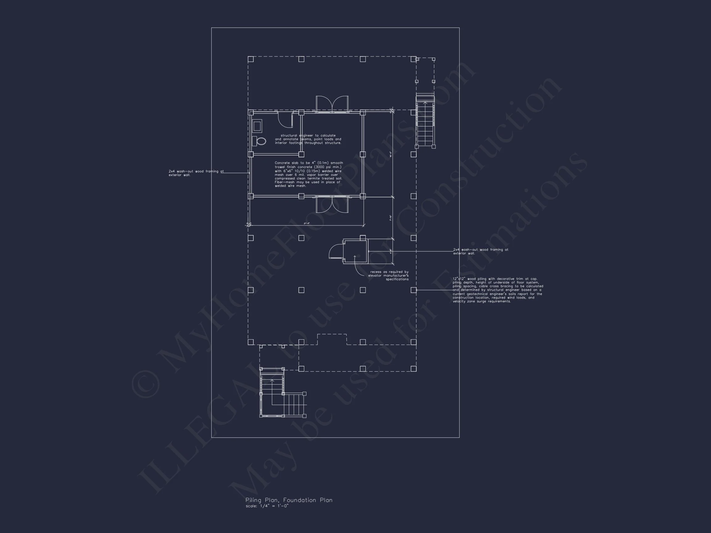Beach house Plan with 3 Floors, CAD Architecture and Blueprint