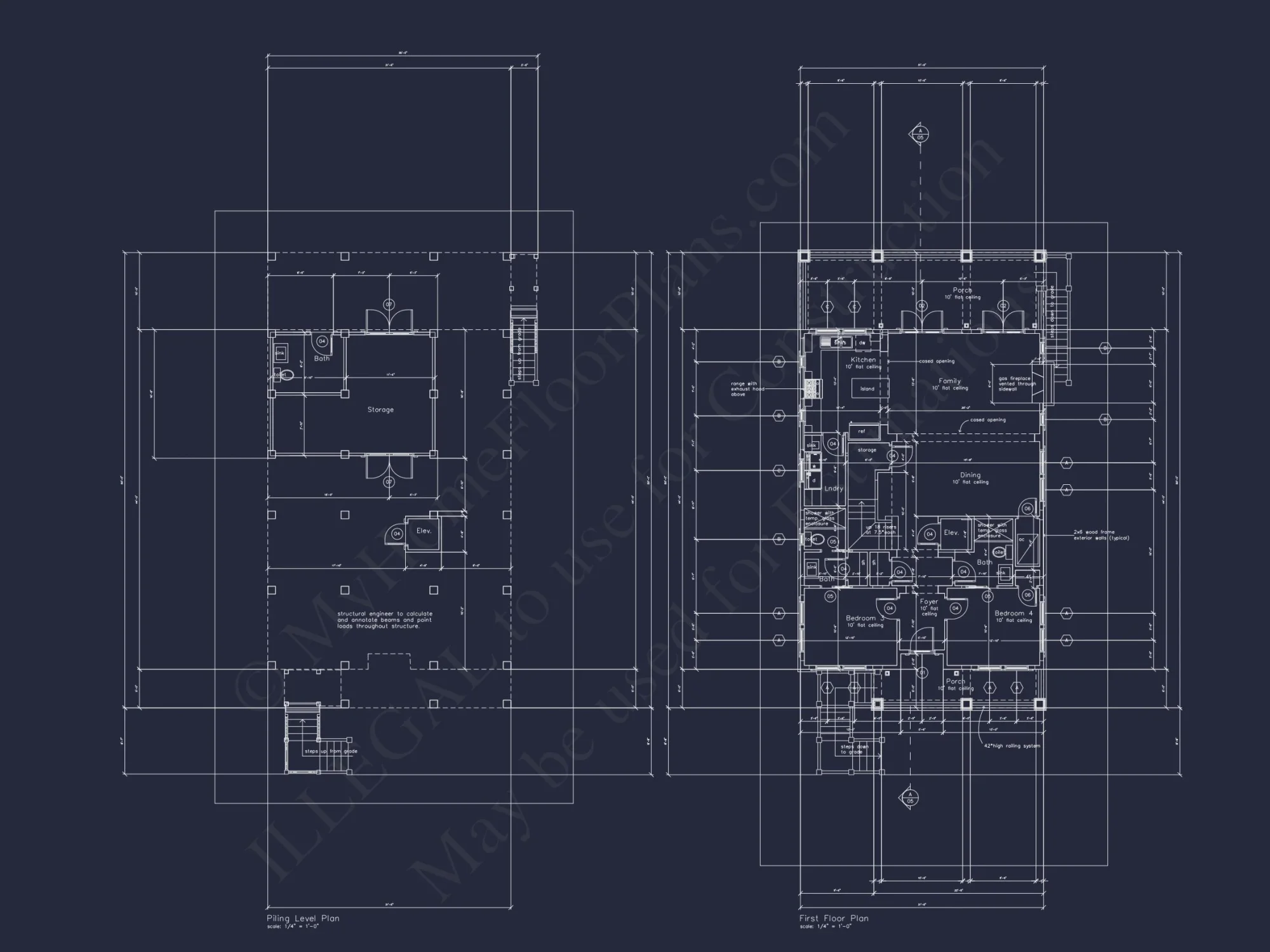 Beach house Plan with 3 Floors, CAD Architecture and Blueprint