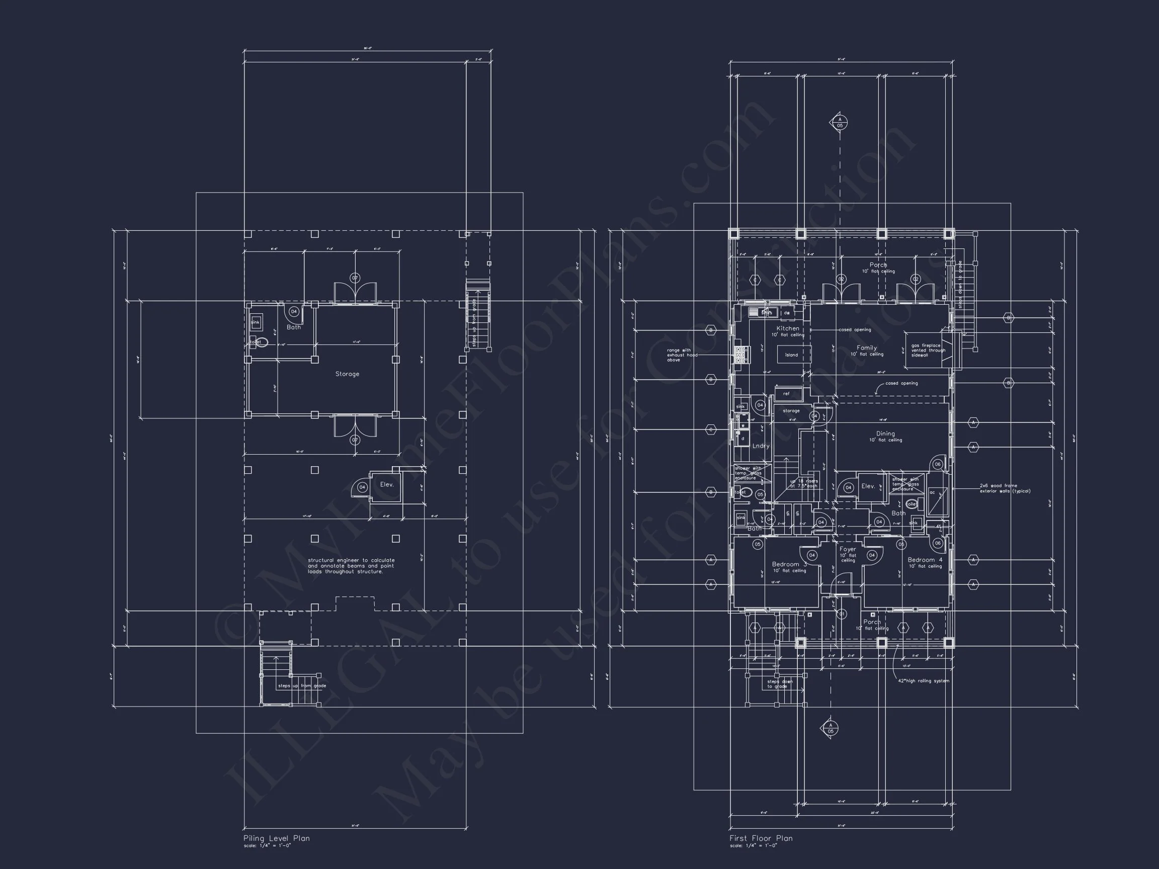 Beach house Plan with 3 Floors, CAD Architecture and Blueprint