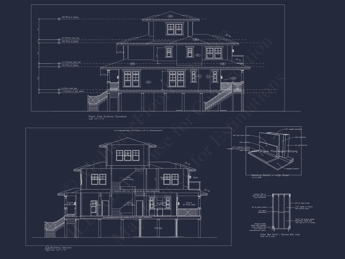 Beach house Plan with 3 Floors, CAD Architecture and Blueprint