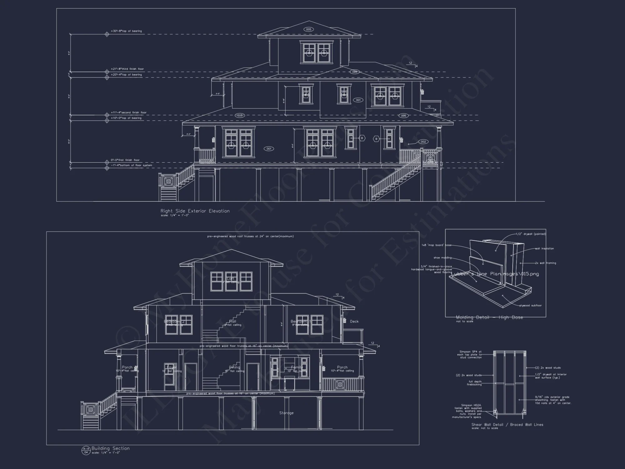 Beach house Plan with 3 Floors, CAD Architecture and Blueprint