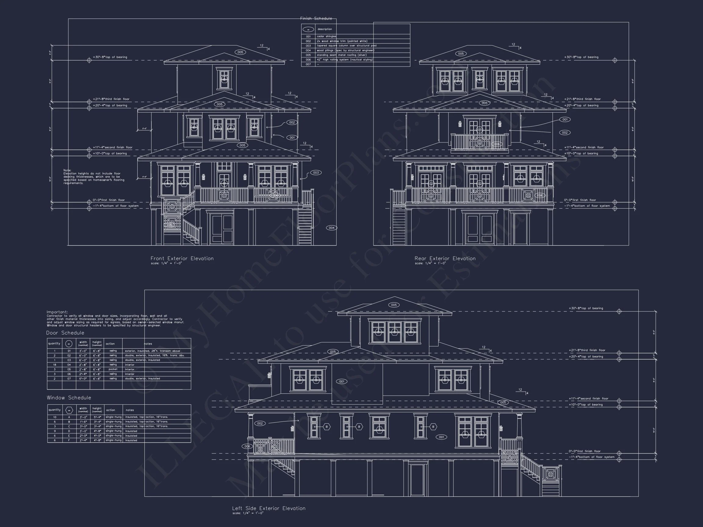 Beach house Plan with 3 Floors, CAD Architecture and Blueprint