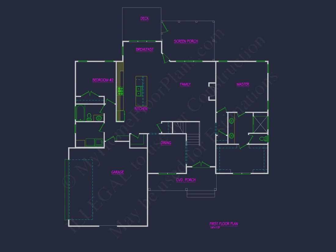 Stunning house CAD Floor Plan with 4 Bedrooms and 2 Garage Bays