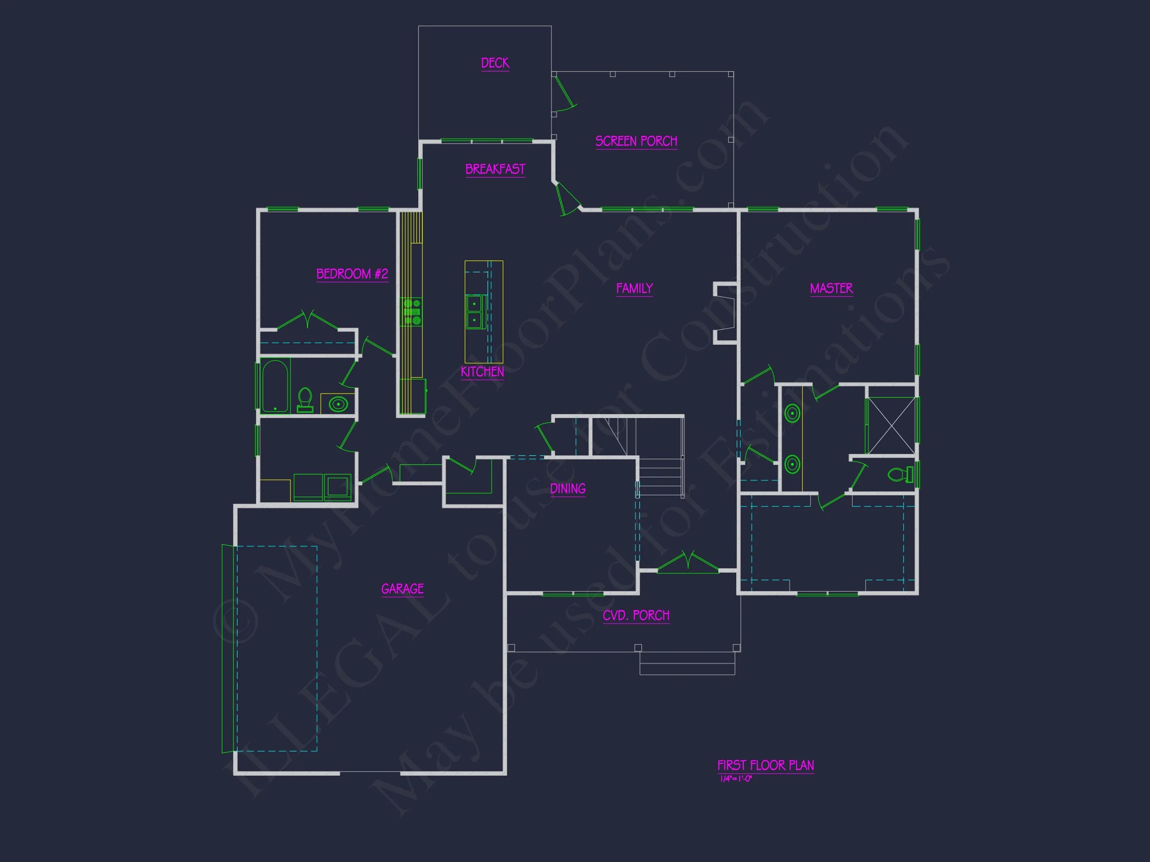 19-1632 HOUSE PLAN - Stunning House CAD Floor Plan with 4 Bedrooms and 2 Garage Bays 4 Stunning house CAD Floor Plan with 4 Bedrooms and 2 Garage Bays