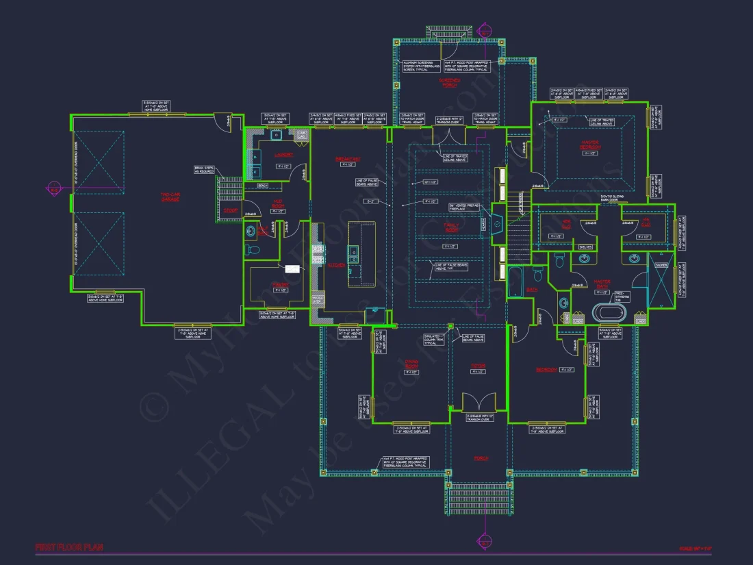 Colonial Farmhouse CAD house Floor Plan with Traditional Designs