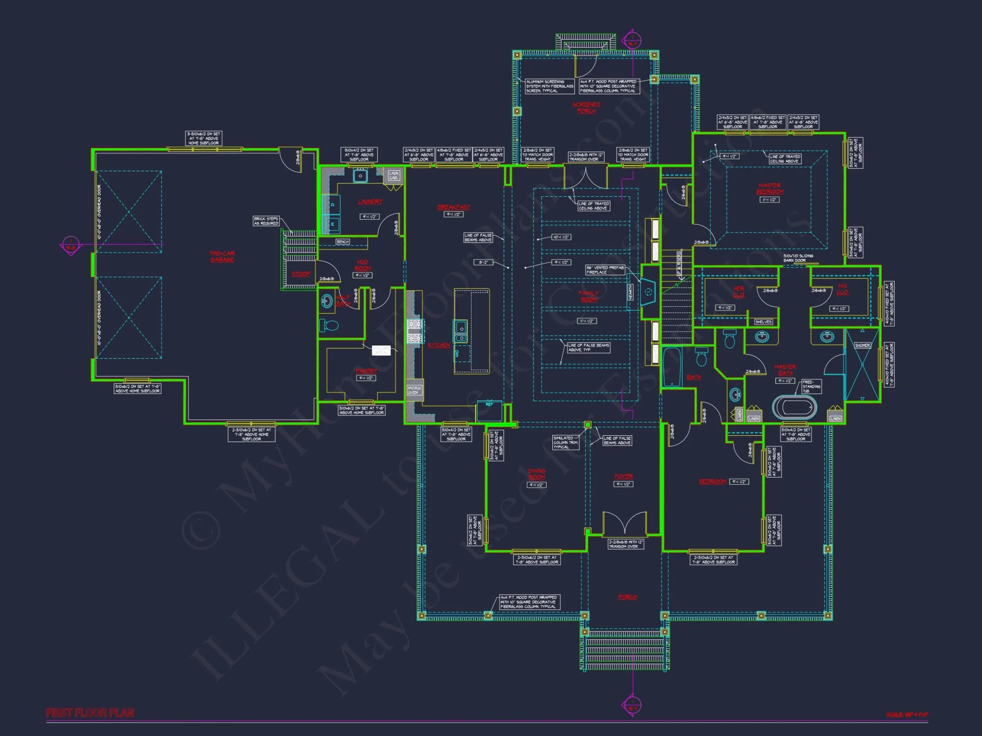 Colonial Farmhouse CAD house Floor Plan with Traditional Designs