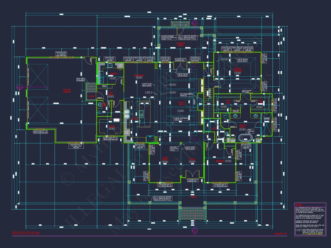 Colonial Farmhouse CAD house Floor Plan with Traditional Designs