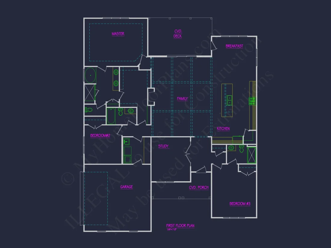 Traditional house Plan with CAD Blueprint and Open Floor Design