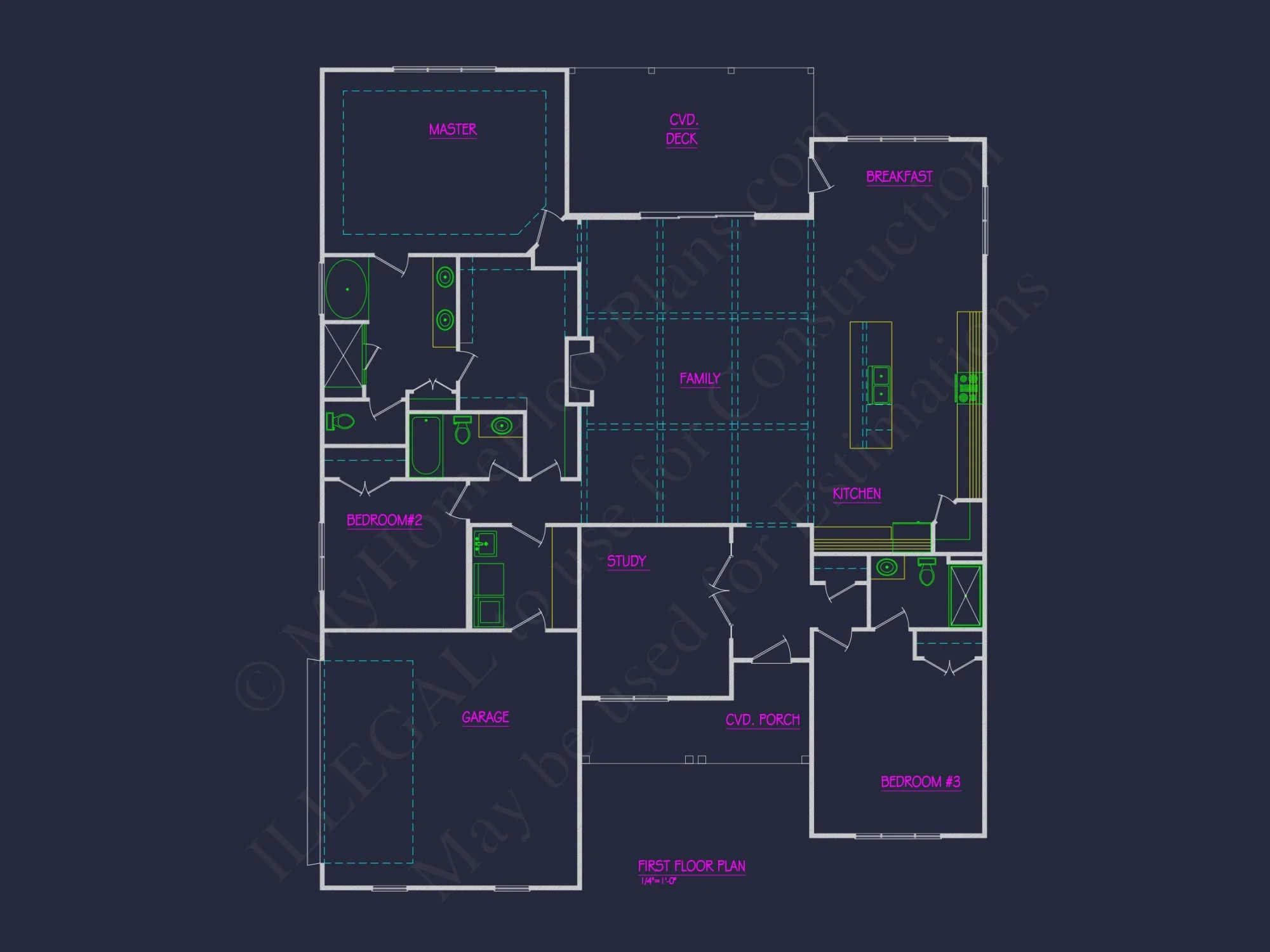 Traditional house Plan with CAD Blueprint and Open Floor Design
