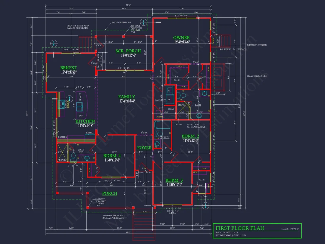 Craftsman house Plan with 4 Bedrooms and Open Floor Design