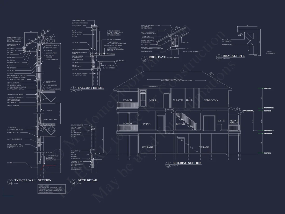 Charming Coastal house Plan with CAD Blueprint and Designs