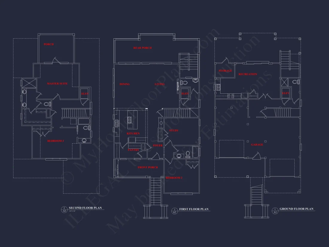 Elegant Coastal house Floor Plan with CAD Architecture Designs
