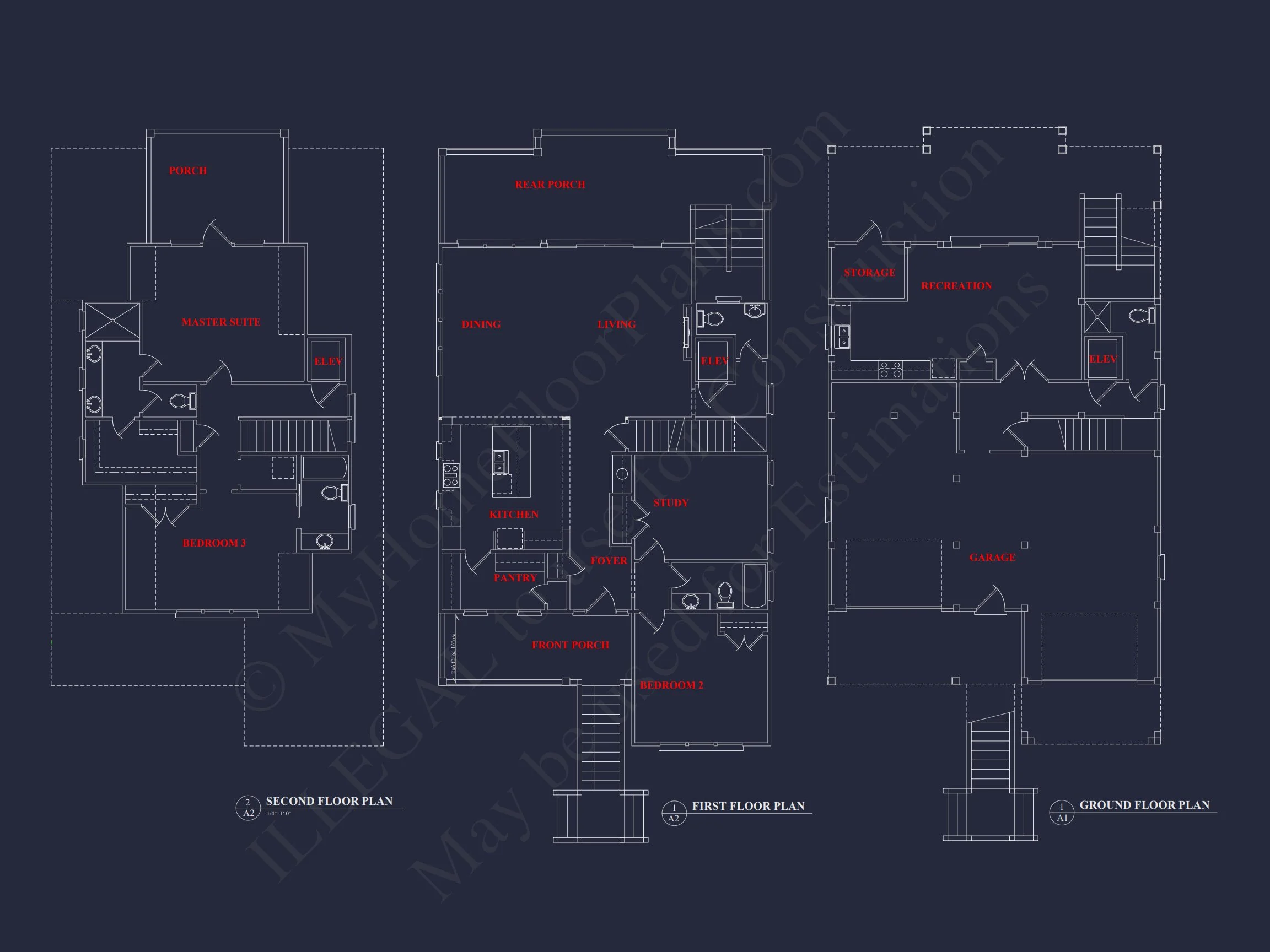 Elegant Coastal house Floor Plan with CAD Architecture Designs
