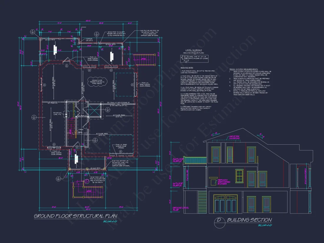 Elegant Coastal house Floor Plan with Detailed CAD Designs
