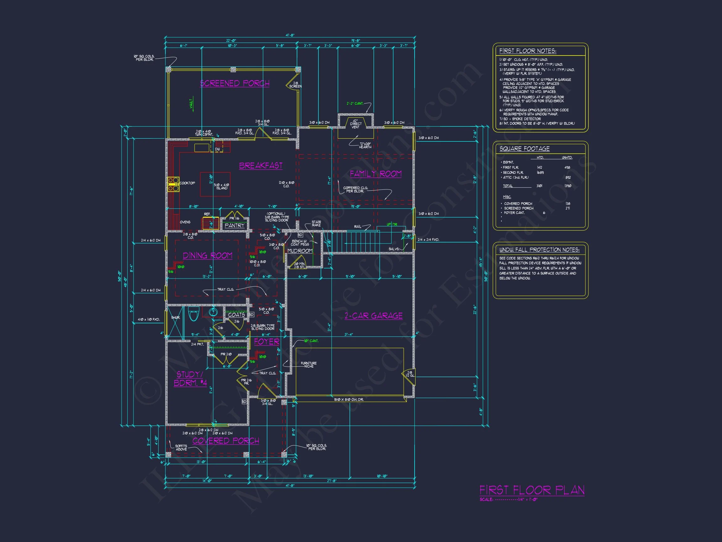 Modern house Plan with 4 Bedrooms, CAD Blueprints, and Designs