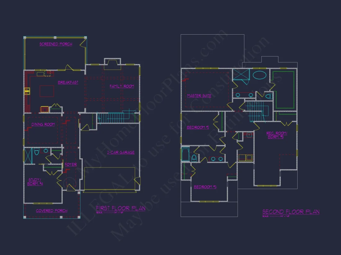 Modern house Plan with 4 Bedrooms, CAD Blueprints, and Designs