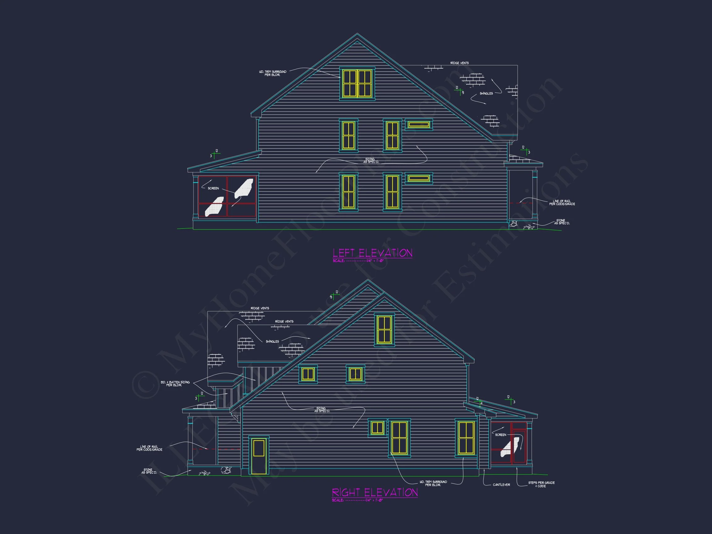 Modern house Plan with 4 Bedrooms, CAD Blueprints, and Designs