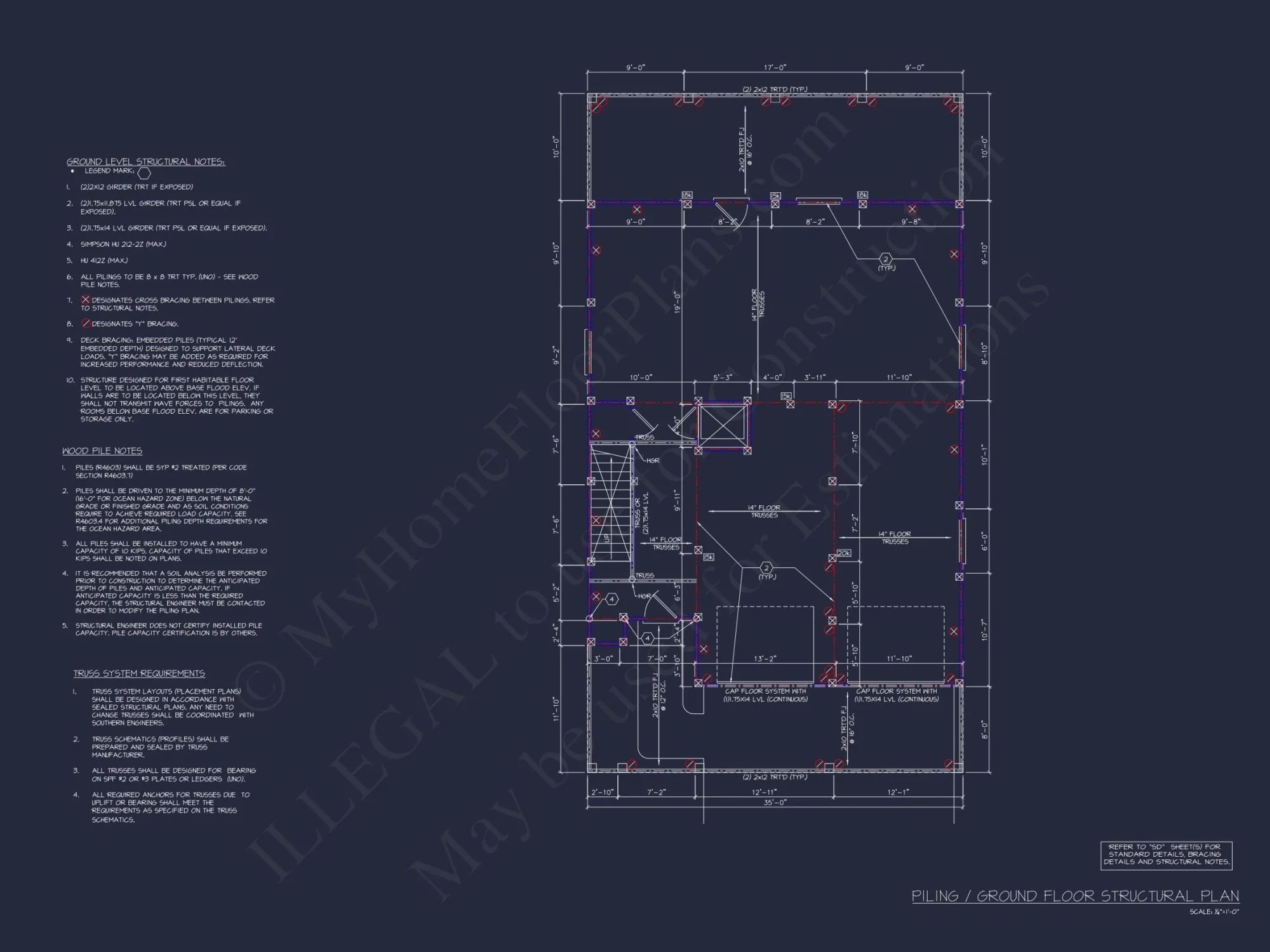 Beach house Floor Plan with Coastal Designs and CAD Blueprint