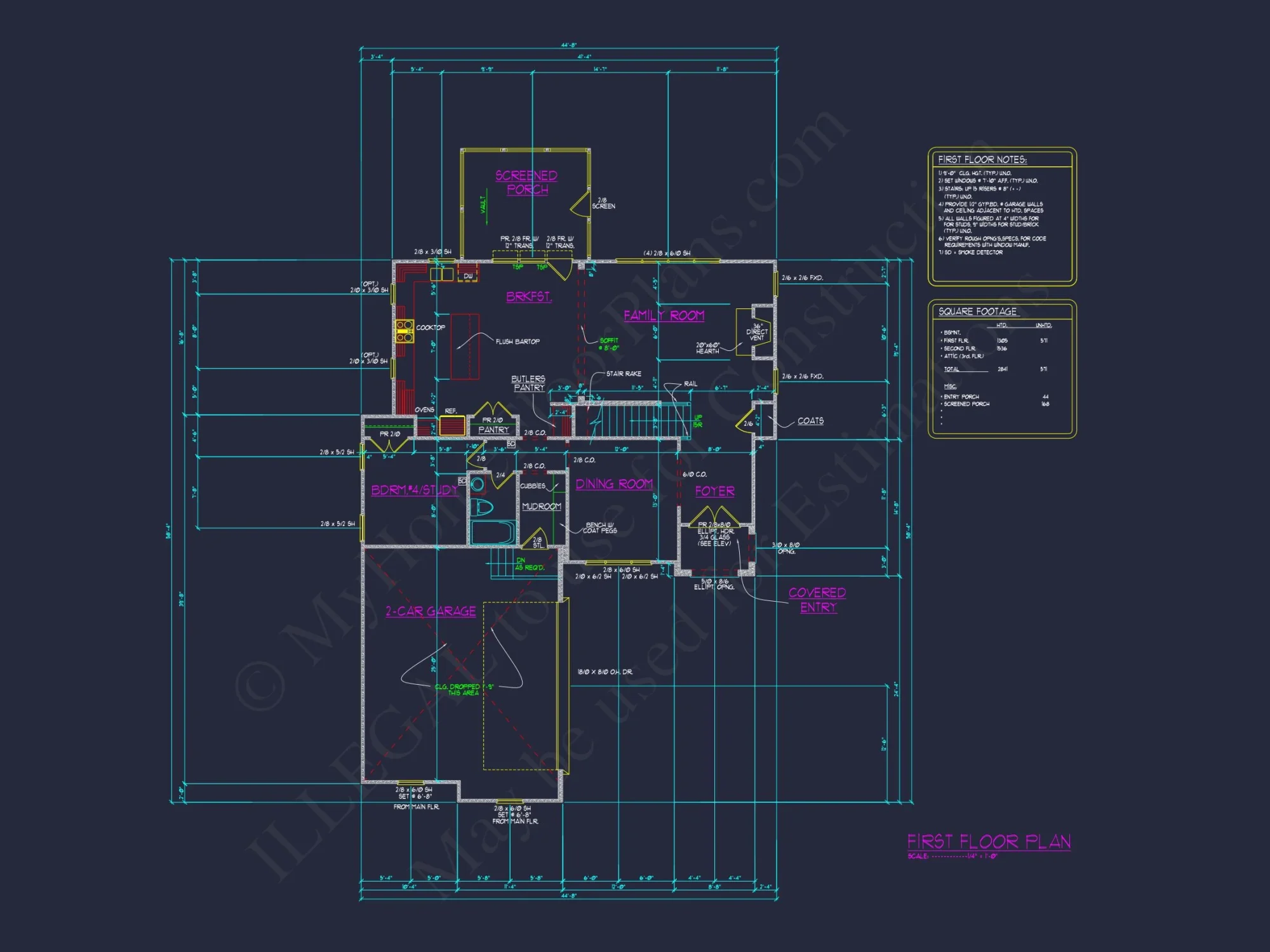 Craftsman house Plan with 2 Floors, 4 Bedrooms & CAD Designs