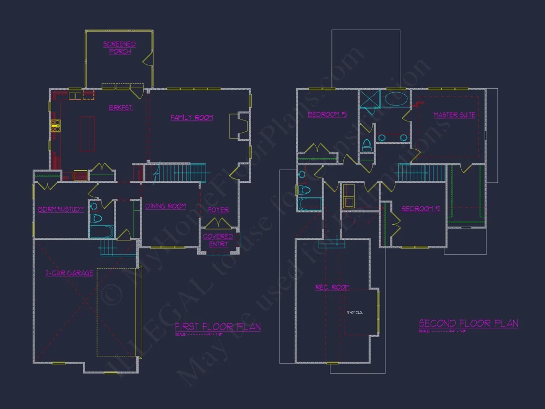 Craftsman house Plan with 2 Floors, 4 Bedrooms & CAD Designs