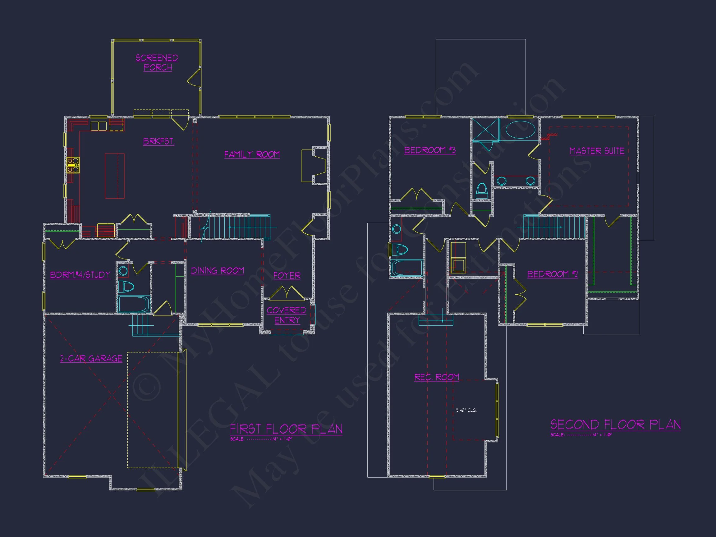 Craftsman house Plan with 2 Floors, 4 Bedrooms & CAD Designs