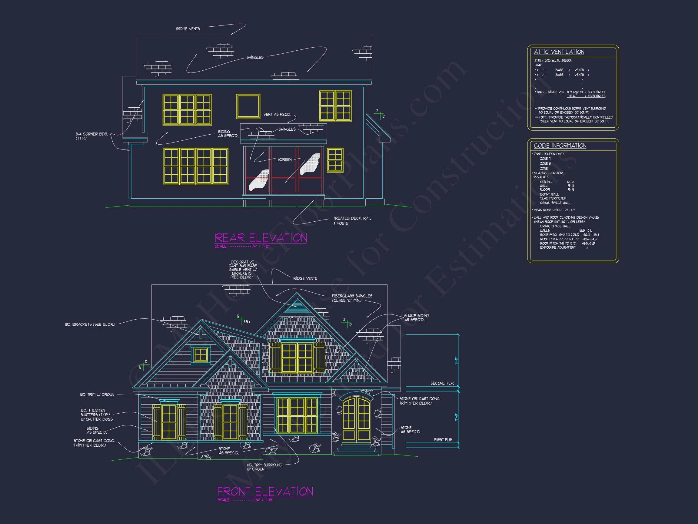 Craftsman house Plan with 2 Floors, 4 Bedrooms & CAD Designs