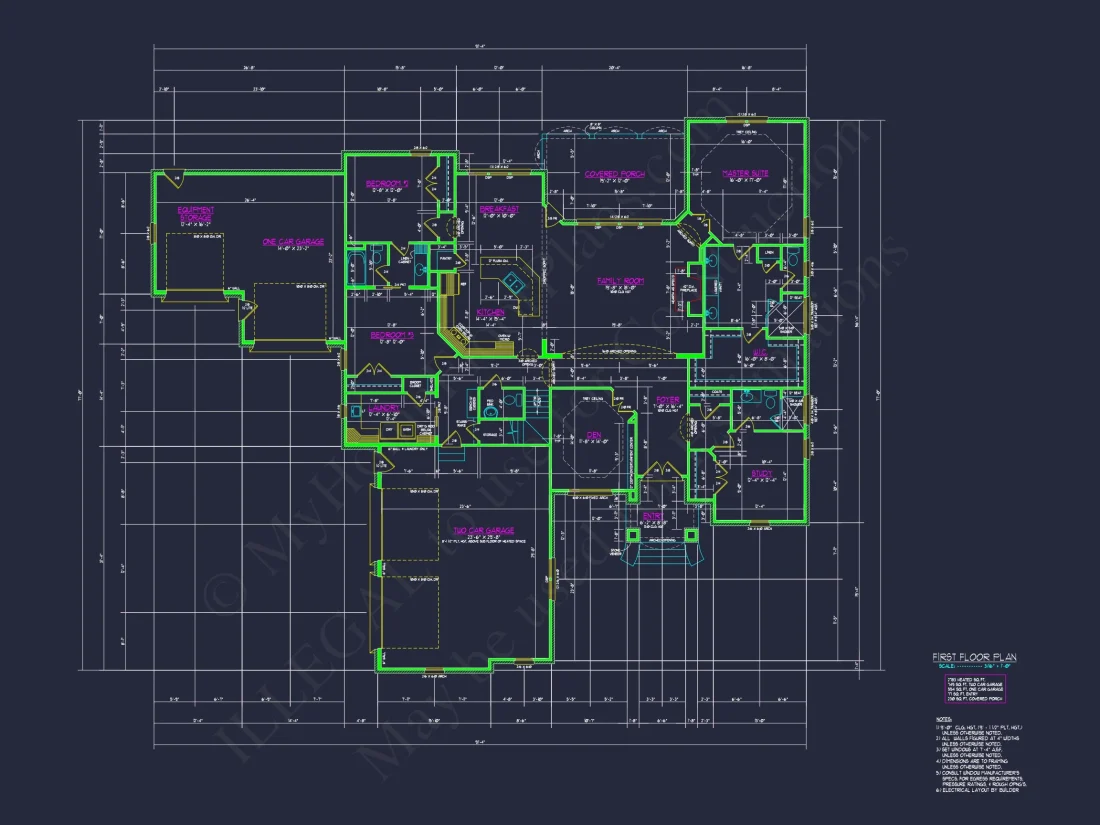 Spacious house Plan with Traditional Ranch Design and CAD Blueprint