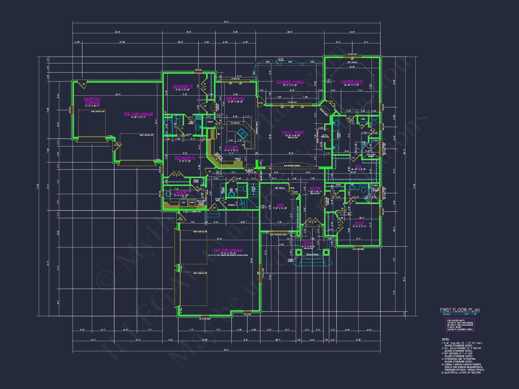 Spacious house Plan with Traditional Ranch Design and CAD Blueprint