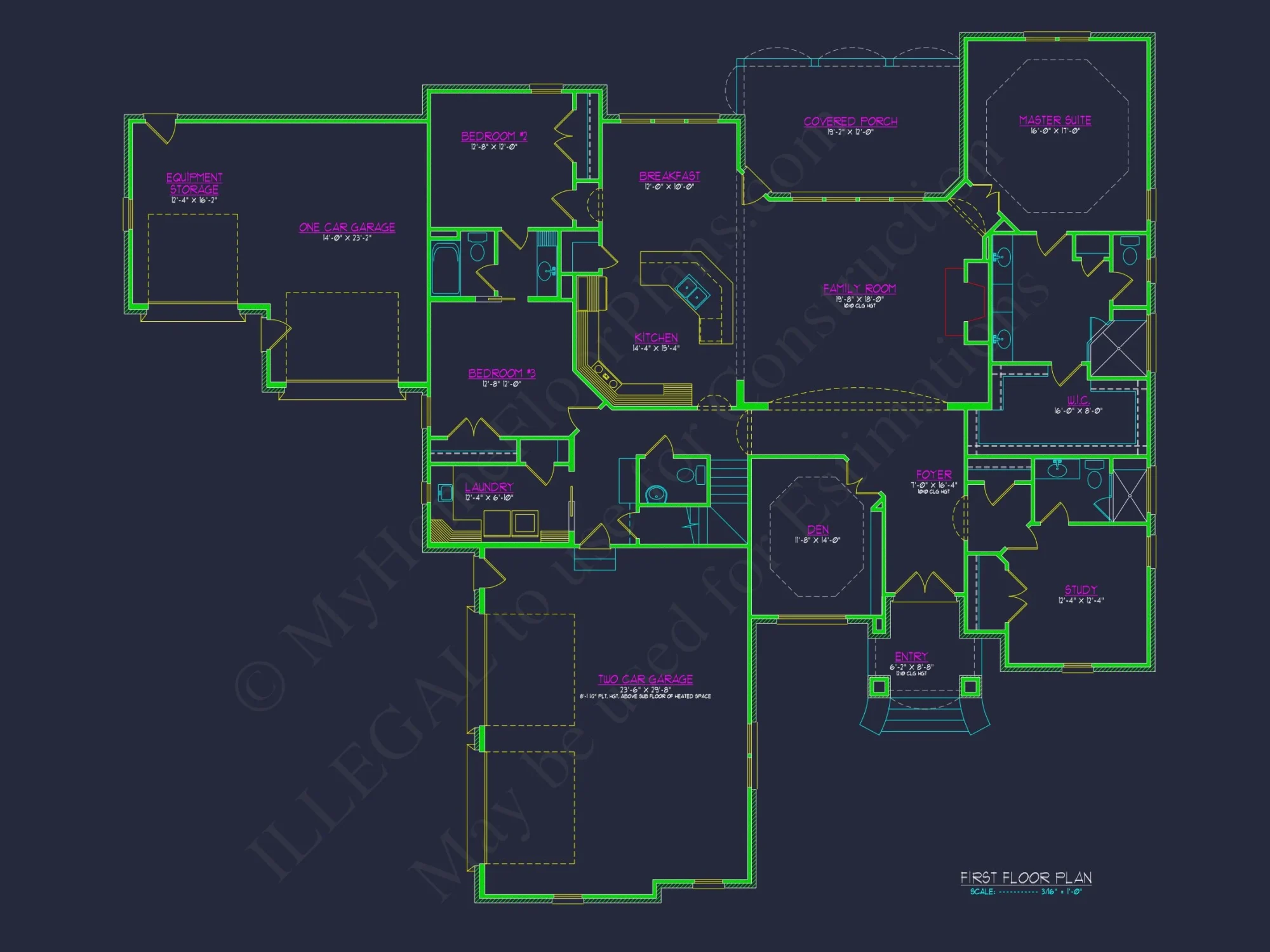 Spacious house Plan with Traditional Ranch Design and CAD Blueprint