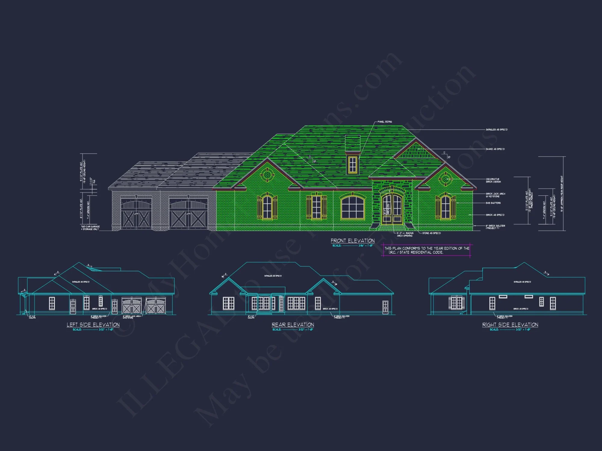 Spacious house Plan with Traditional Ranch Design and CAD Blueprint