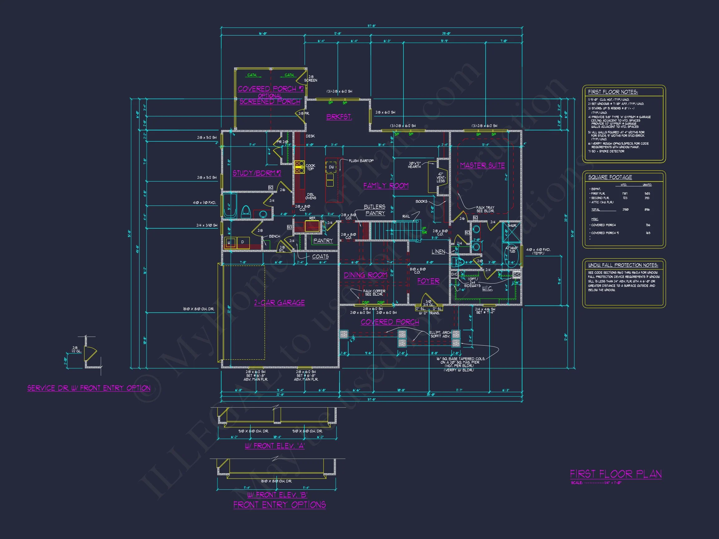 Craftsman house Floor Plan with CAD Designs and Blueprints