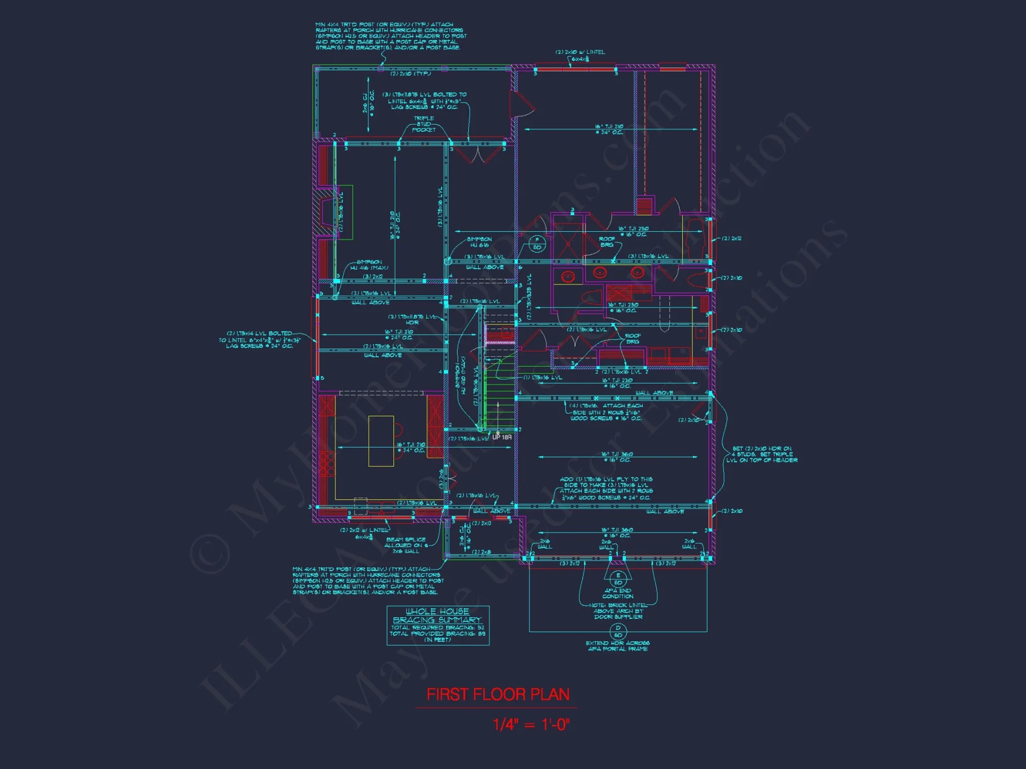 4-Bed, 3-Bath 2-Story house Plan: CAD Blueprint & Floor Plan