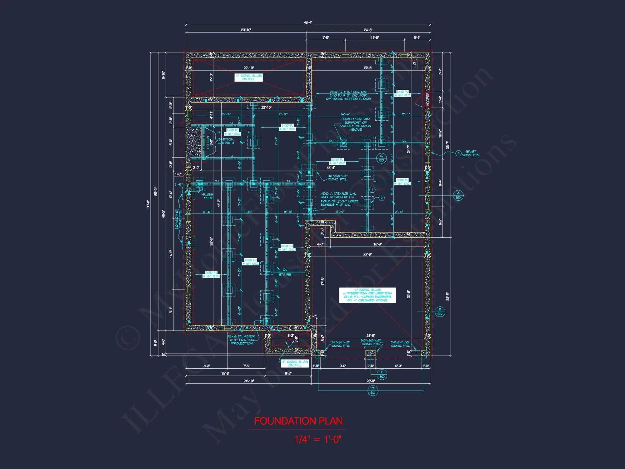 4-Bed, 3-Bath 2-Story house Plan: CAD Blueprint & Floor Plan
