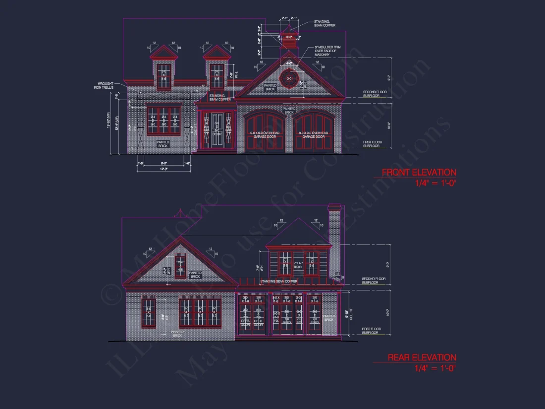 4-Bed, 3-Bath 2-Story house Plan: CAD Blueprint & Floor Plan