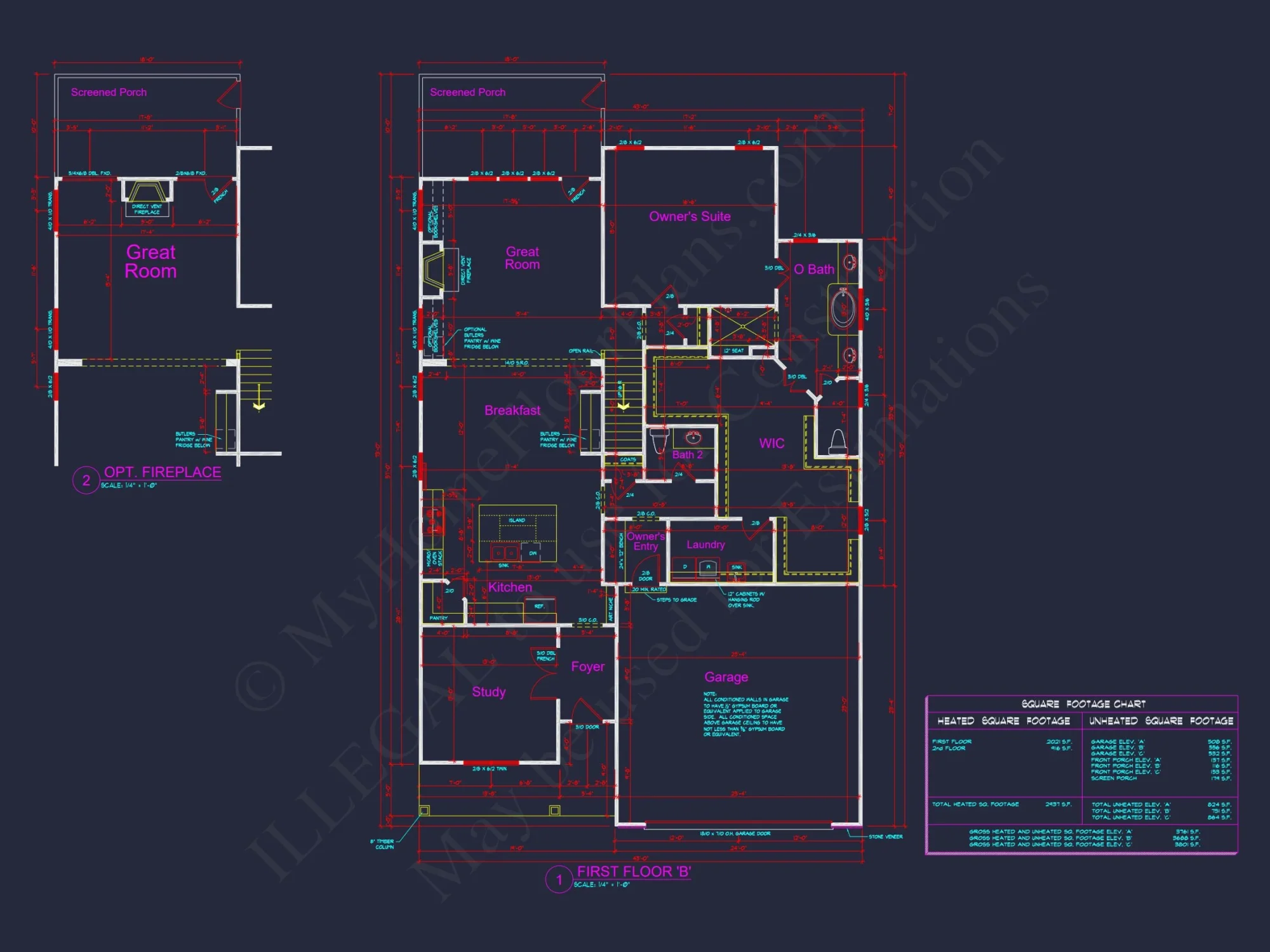 Custom house Plan with 2-Story CAD Blueprint Designs