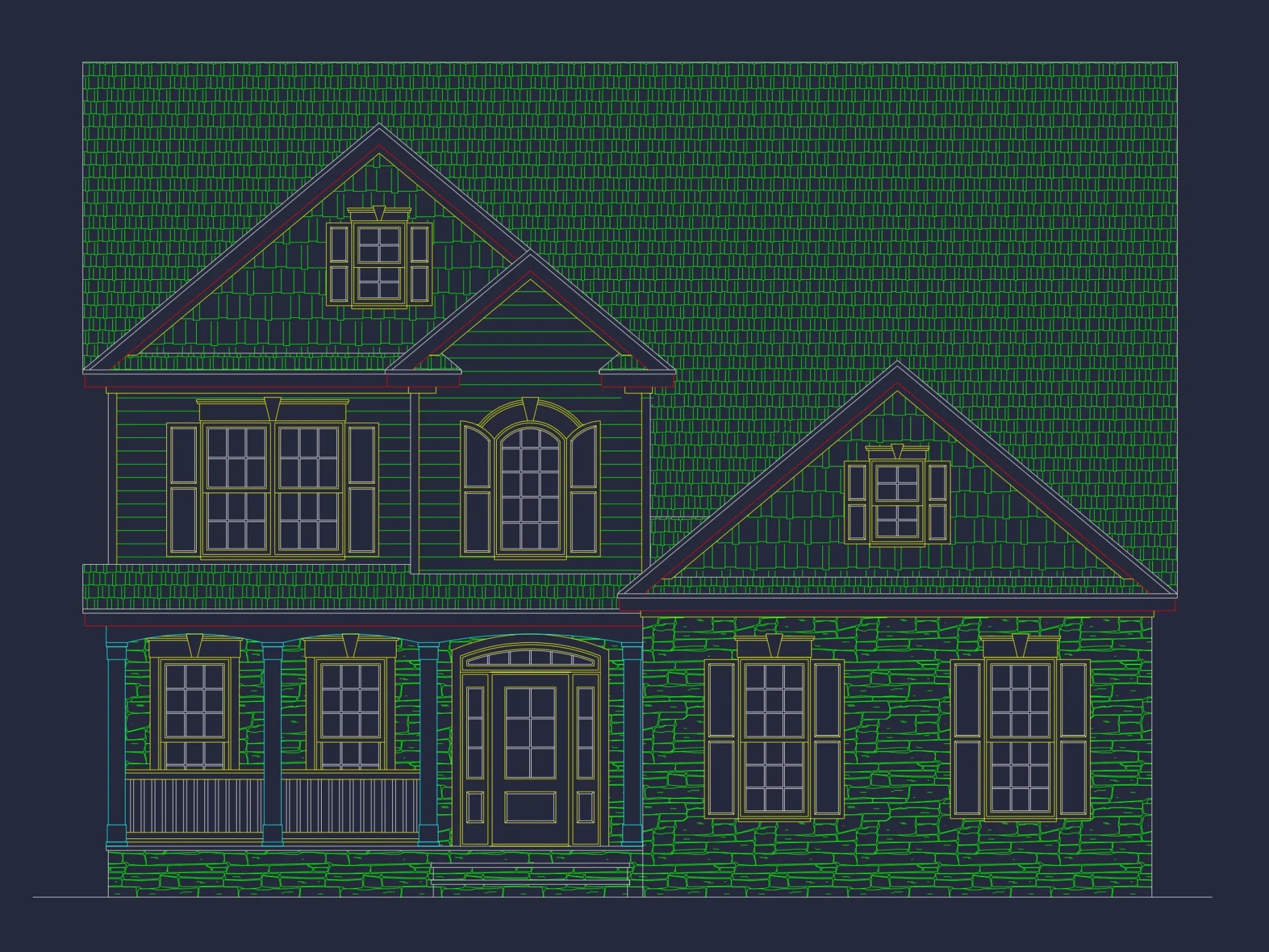 "Architectural blueprint of a modern Craftsman-style house plan"