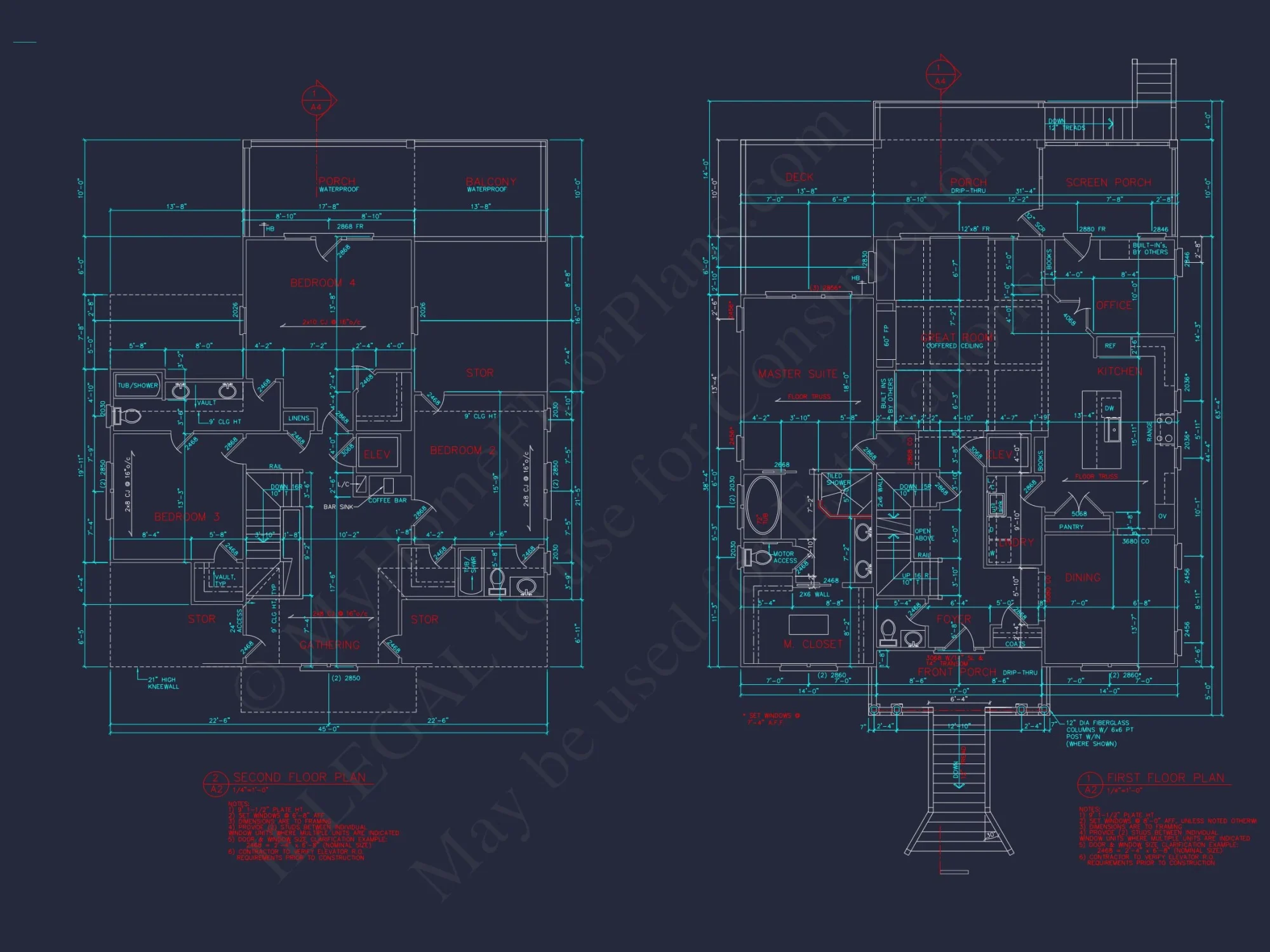 Coastal house Plan: 3-Story, 4-Bedroom, Floor Plan Blueprint