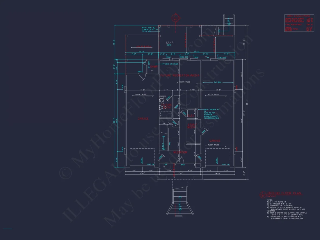 Coastal house Plan: 3-Story, 4-Bedroom, Floor Plan Blueprint