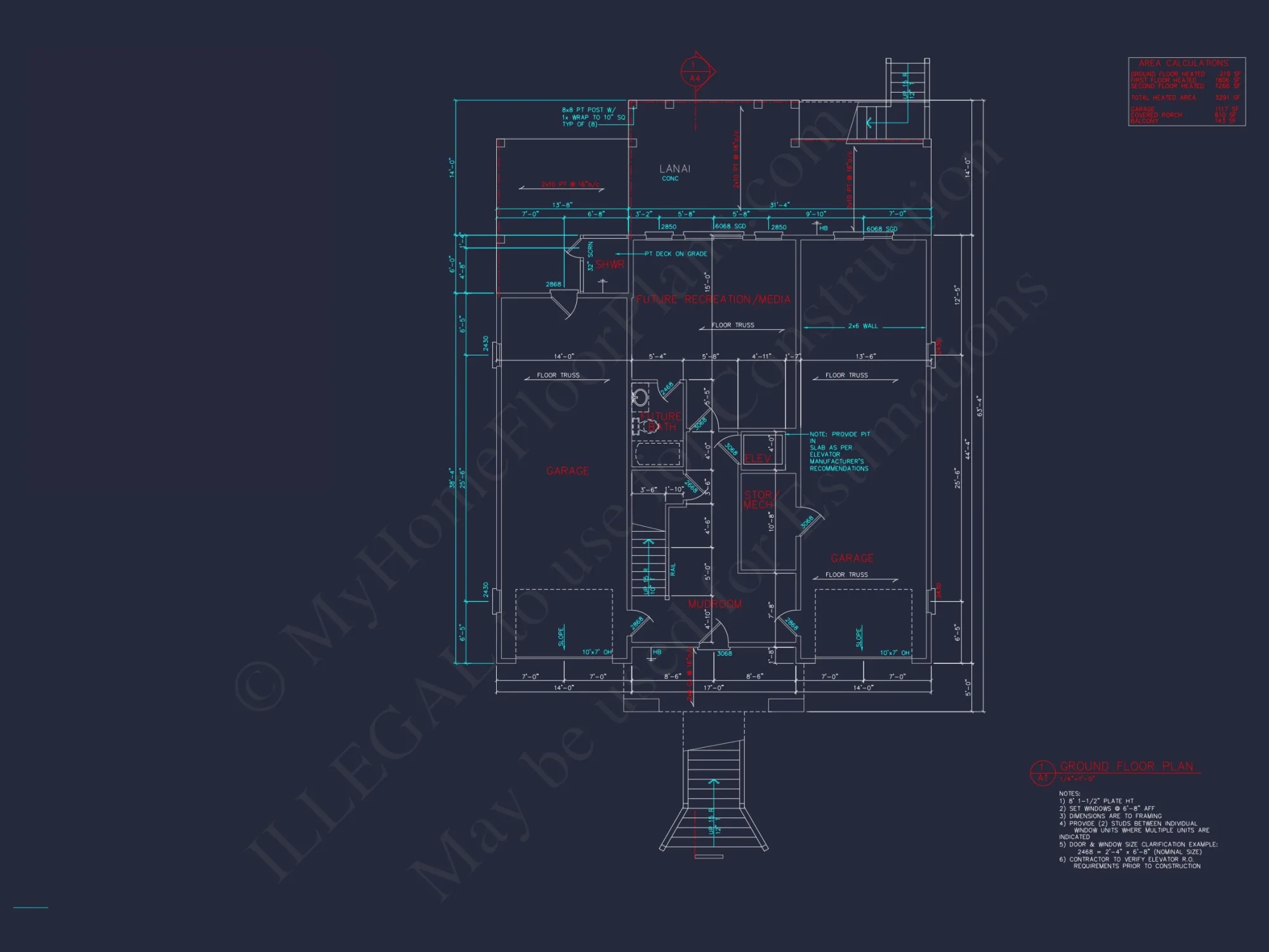 Coastal house Plan: 3-Story, 4-Bedroom, Floor Plan Blueprint