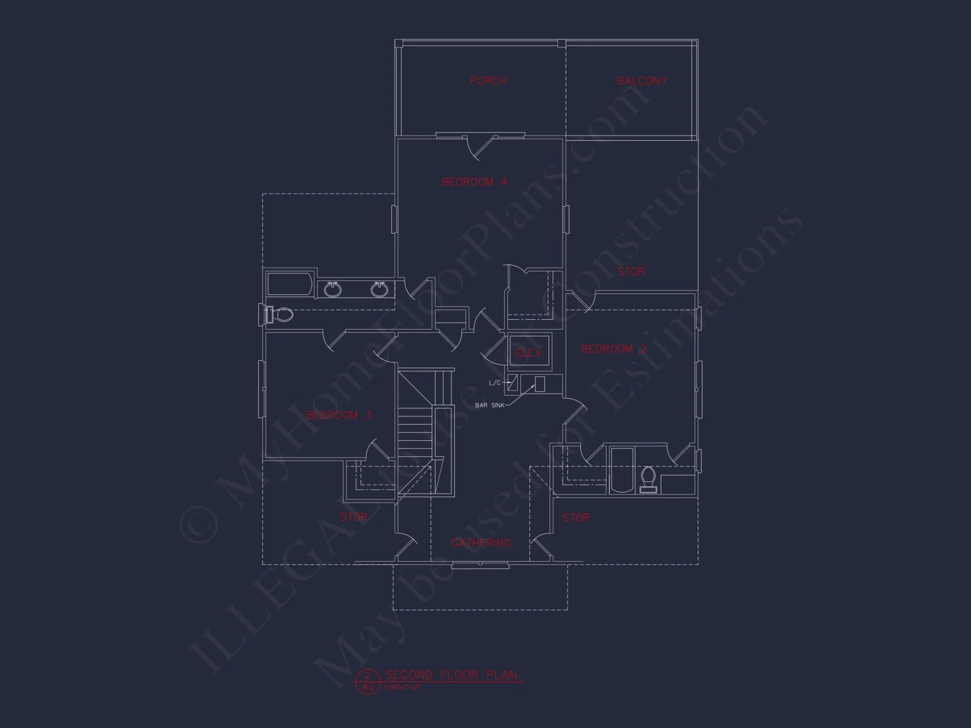 Coastal house Plan: 3-Story, 4-Bedroom, Floor Plan Blueprint